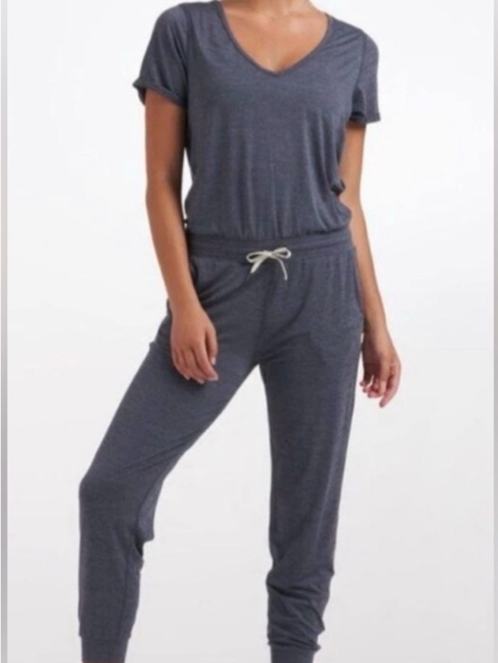 Vuori Charcoal Gray V-Neck Short Sleeve Jumpsuit